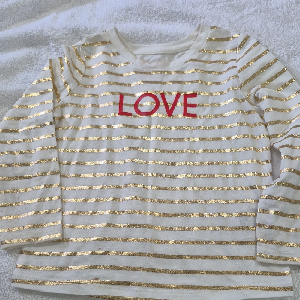 Gold Striped Kids Shirt with Love Print